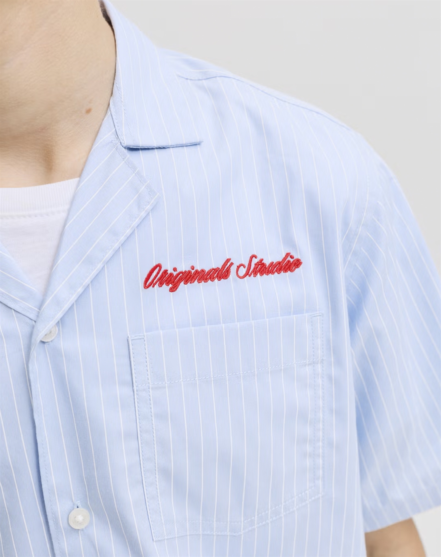 Jack & Jones Junior - JORMenton Poplin Stripe Resort Skjorte - Cashmere Blue